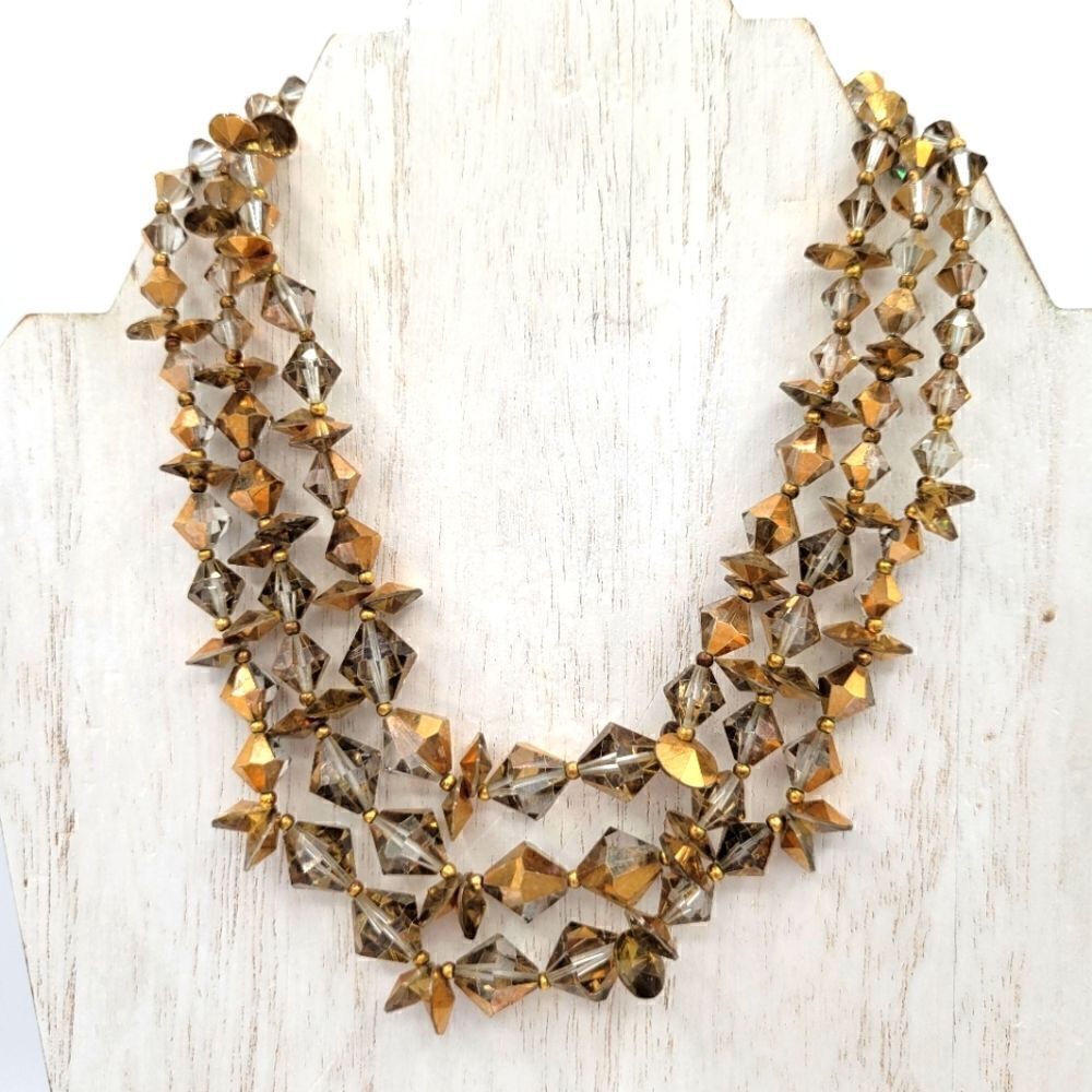 Vintage Gold Flashed Multi Strand Crystal Necklace